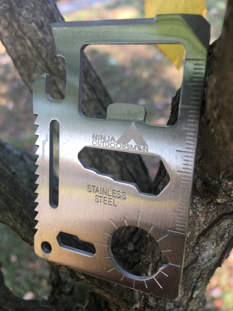 Ninja Outdoorsman 11 in 1 Stainless Steel Credit Card Pocket Sized Survival Multi Functional Tool - Stocking Stuffers, Christmas Gifts Under 10 Dollars. Free Gift With Purchase!